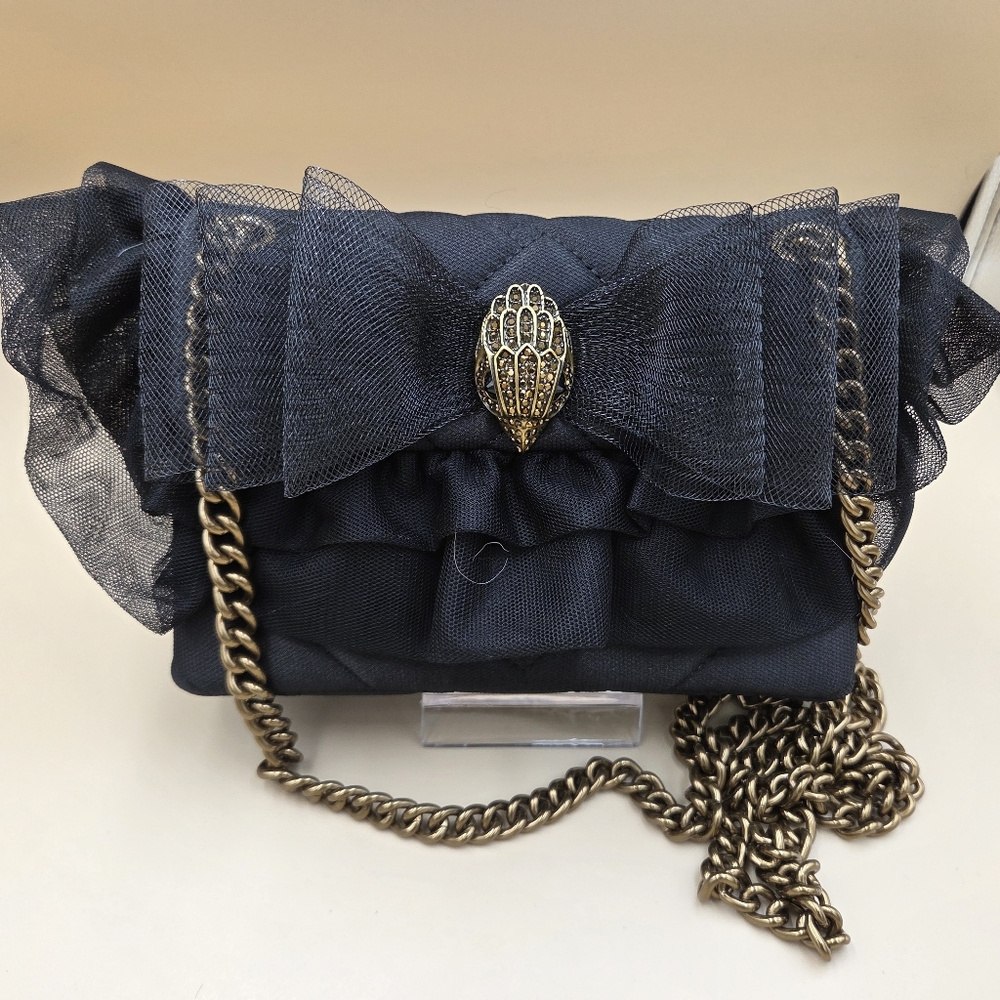 Like New Kurt Geiger Bback Clutch with Gold Chain and Bow Accent With Dusty